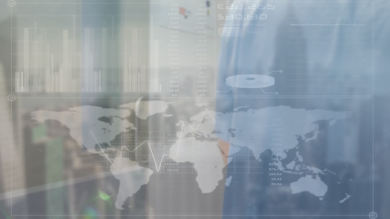 데이터 처리의 애니메이션 백인 남성 의사  ⁇ 기