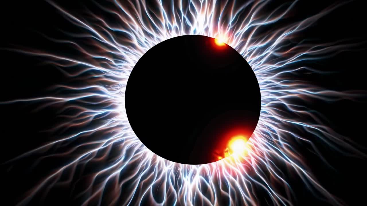 Abstract video of a solar eclipse with electrifying rays
