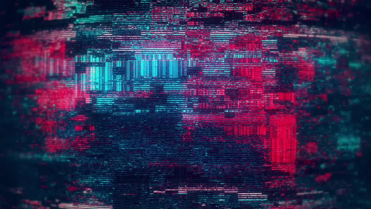 Dynamic Digital Glitch Effect with Red and Blue Pixels