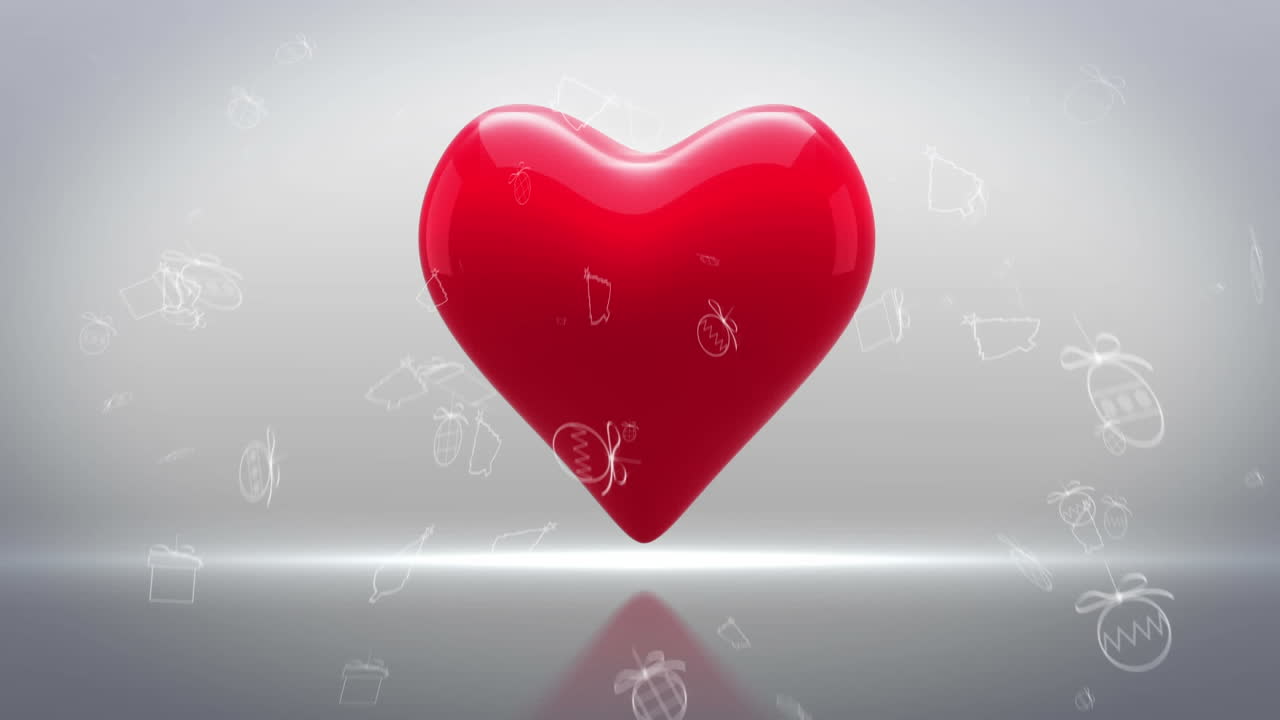 박동하는 심장 위에 크리스마스 장식 아이콘의 애니메이션