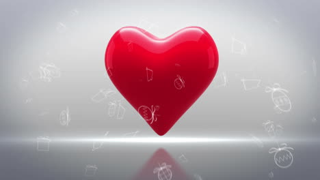 animación de los iconos de decoración navideña sobre el corazón pulsante