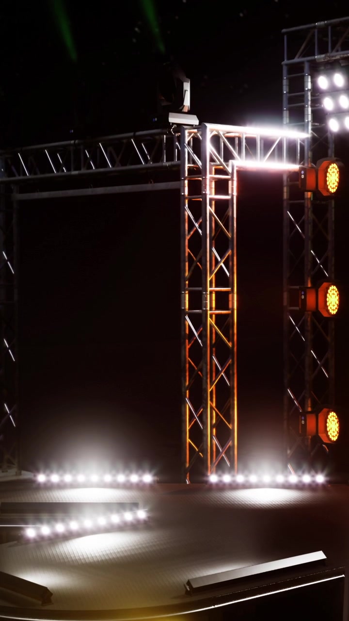 Light setup for a stage performance at a concert venue in the evening
