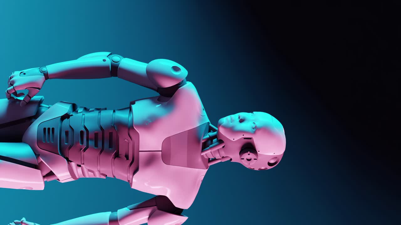 robot humanoide futurista cibernético que mueve la cabeza y el hombro utilizando inteligencia artificial renderización de animación en 3d