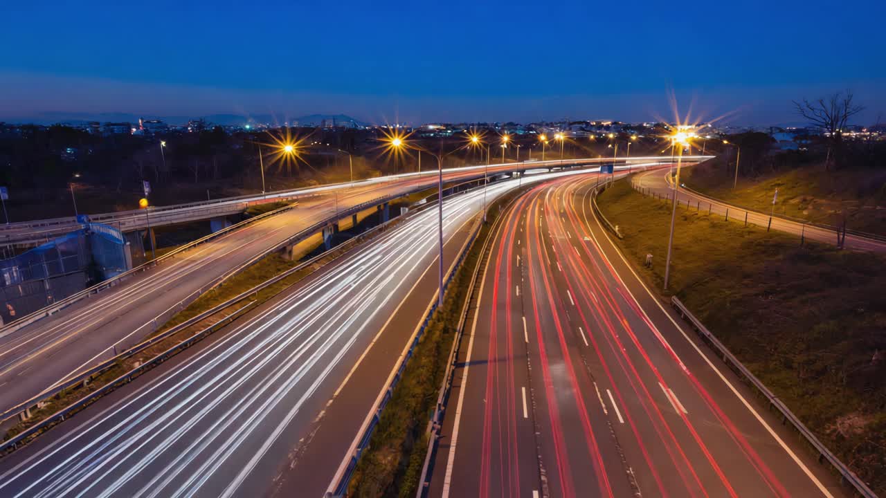 Highway at Night with Car Light Trails
