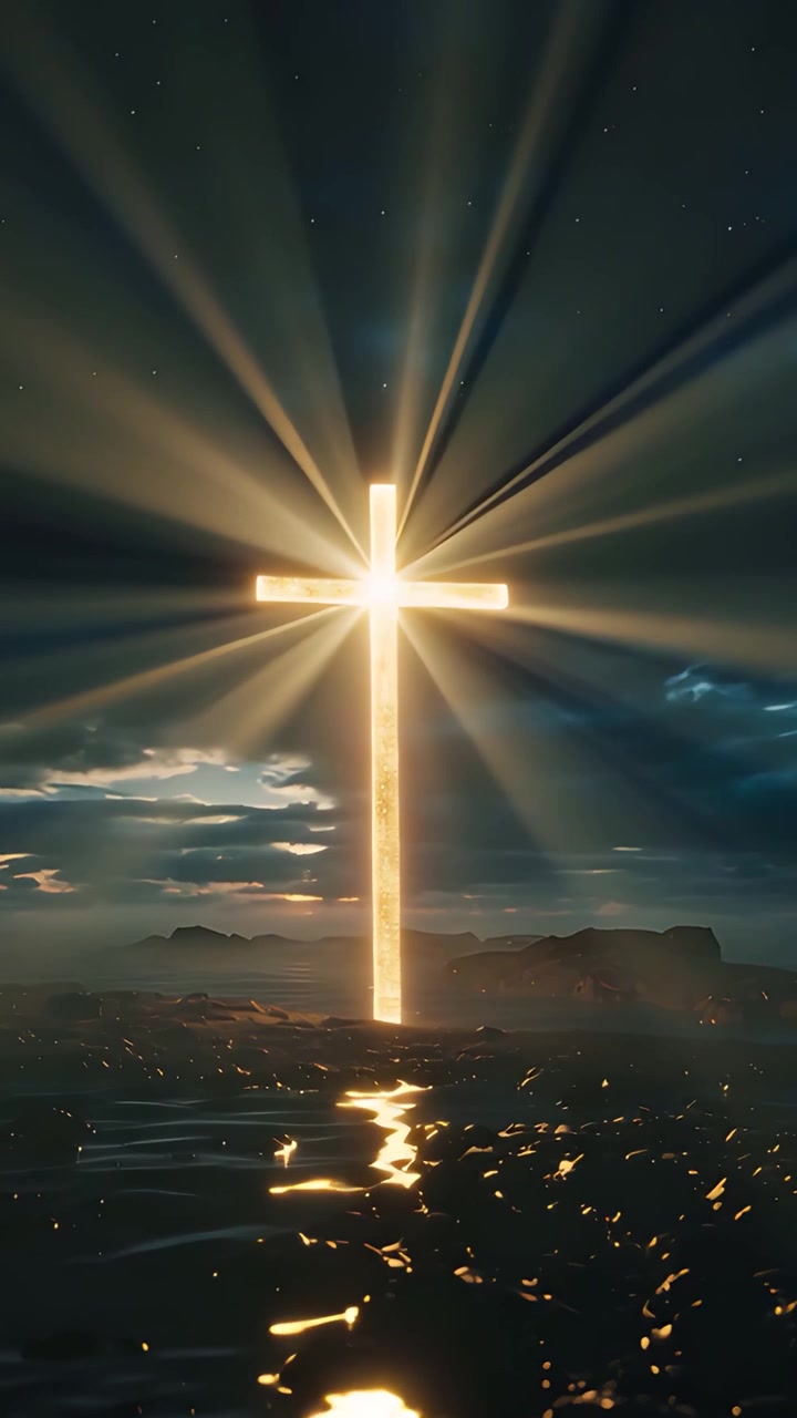 Christian Cross Heavenly Light Worship Background 4K