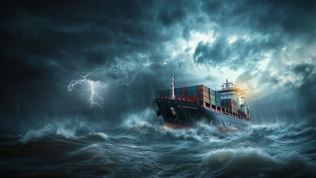 barco de contenedores en una tormenta
