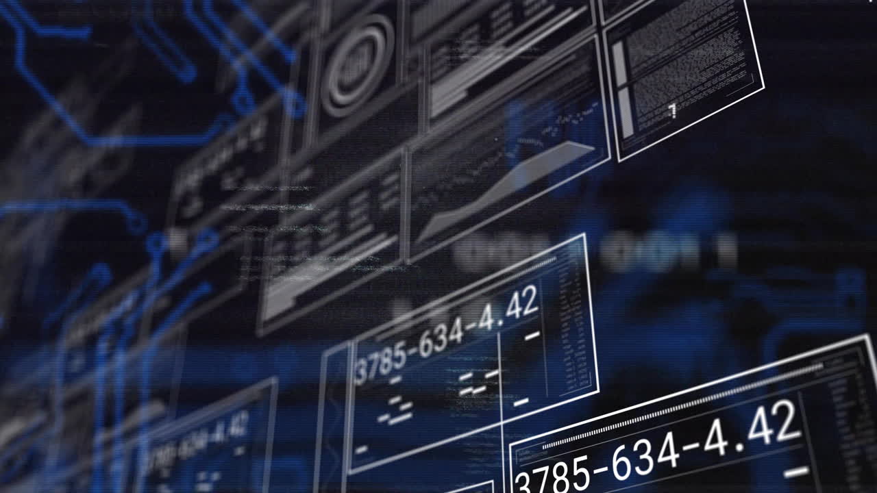 Displaying digital data and graphs, futuristic interface with blue accents