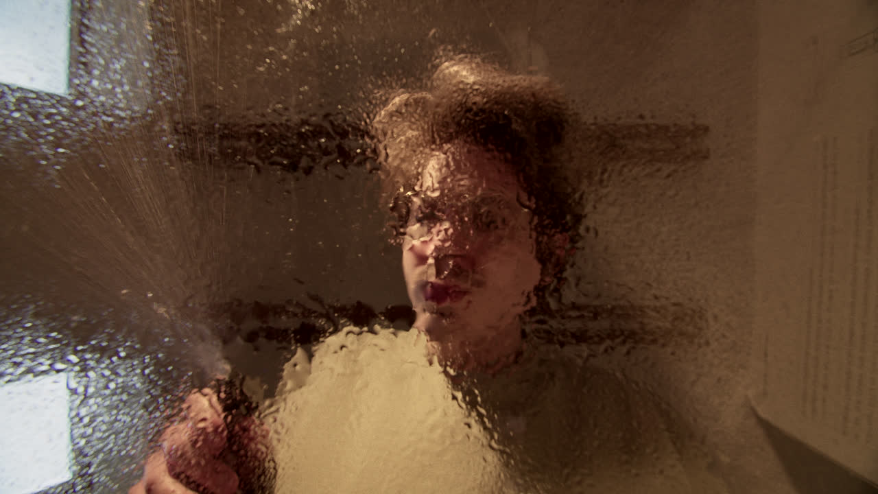 Person's Face Distorted Through Wet Glass