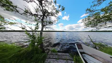 vista de lapso de tiempo 360 al lado del muelle rodeado de un paisaje de pradera verde en suecia
