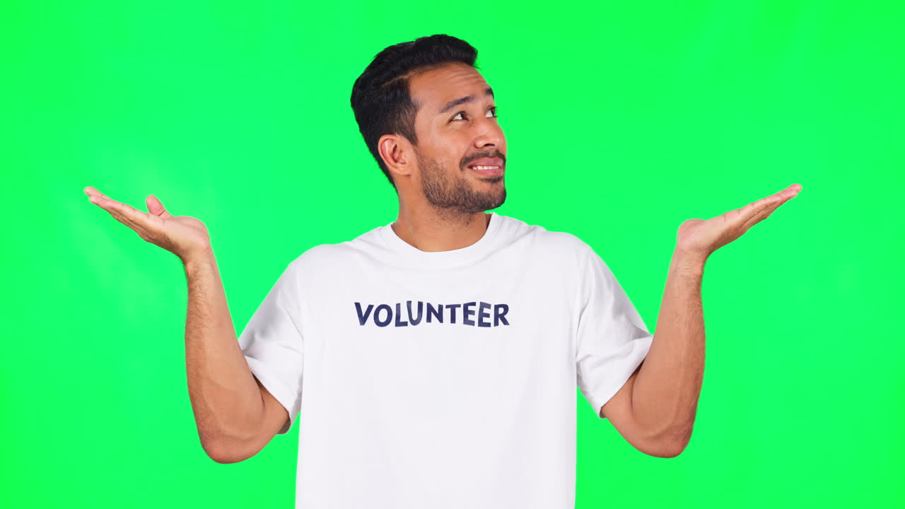 Green screen, scelta e mani vicino al viso dell'uomo