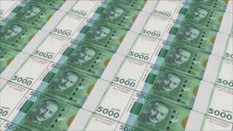 5000 kyrgyzstani som banknotes printed by a money press