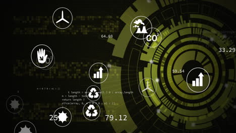 animación del procesamiento de datos e iconos digitales sobre el giro del alcance