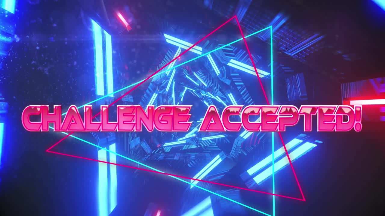 검은 바탕에 네온 터널을 통해 받아들여진 도전의 애니메이션