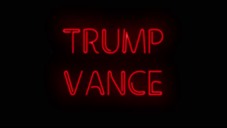 flashing neon red trump vance color sign on black background on and off with flicker