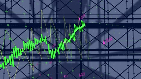 Animación-Del-Procesamiento-De-Datos-Financieros-Sobre-Un-Edificio-De-Oficinas