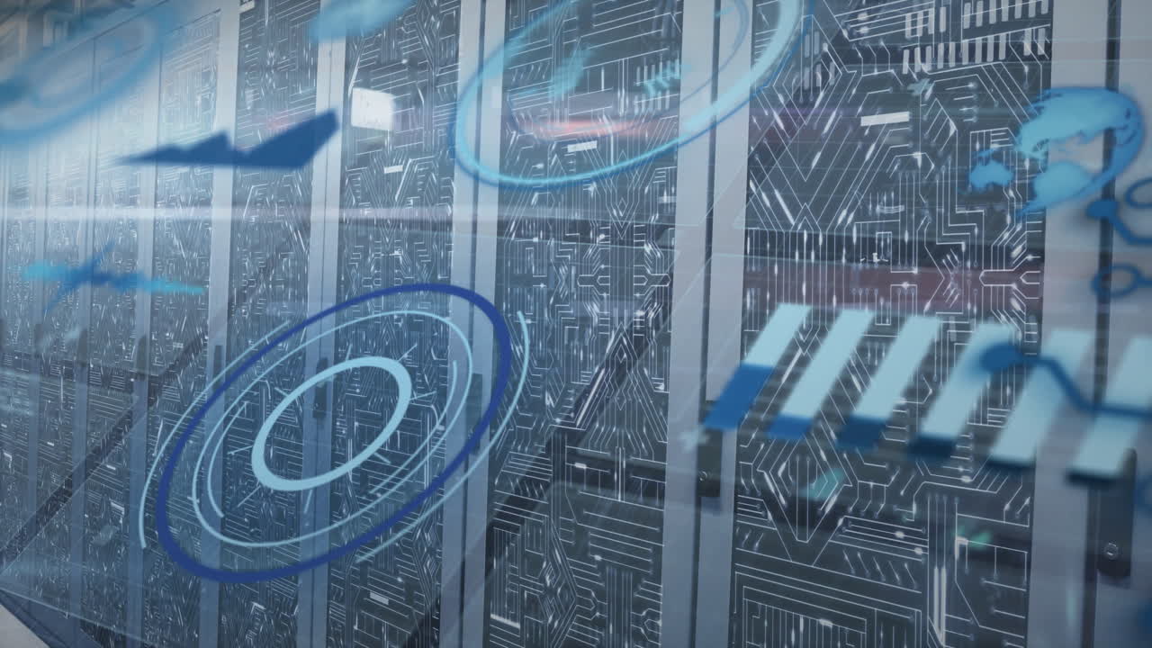 In school, animation of digital circuit patterns with blue holographic elements