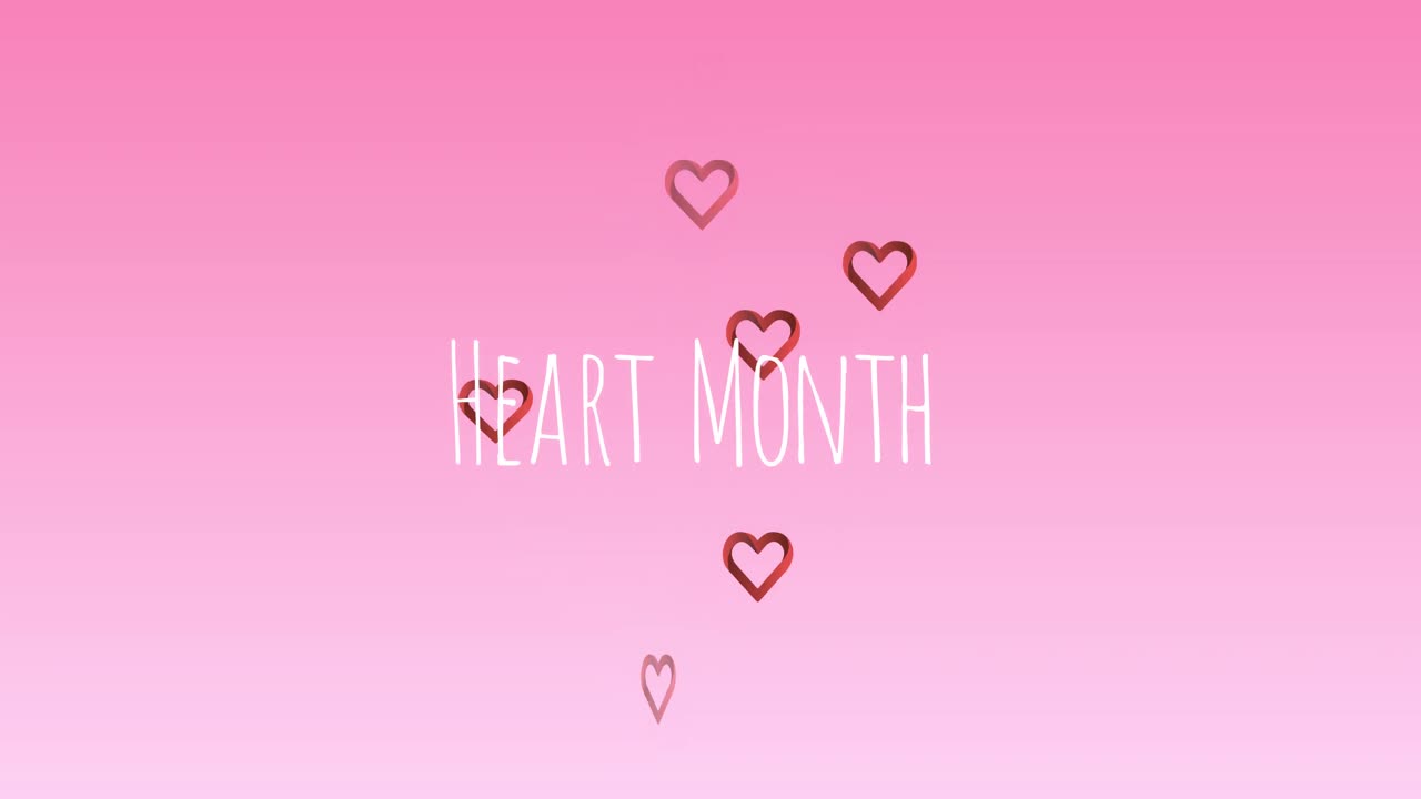 핑크색 배경에 심장 달 텍스트의 심장 위의 애니메이션