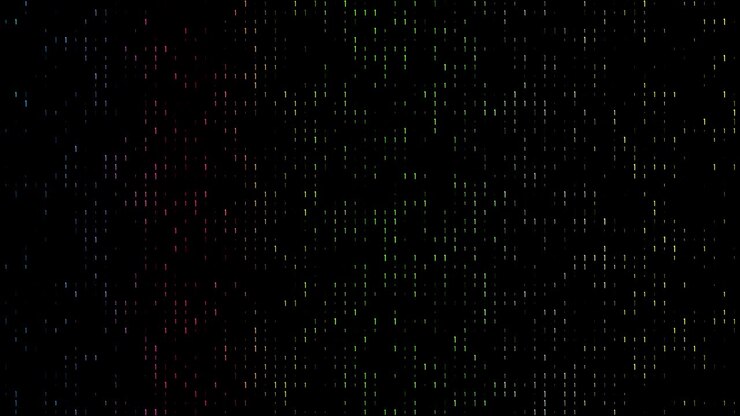 4k Gradient, colorful binary code with lots of the number ones glowing and fading out loopable background video on a black screen for stock market and exchange, data, big data, business finance, communication, internet, virtual reality concepts