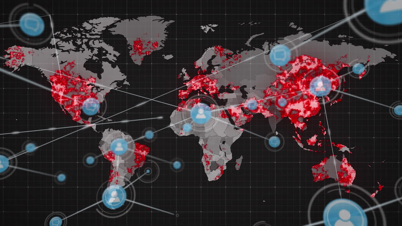 animación de la red de conexiones sobre el mapa del mundo en fondo negro