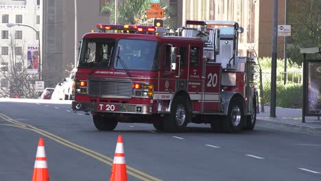 fire truck parkes on downtown street