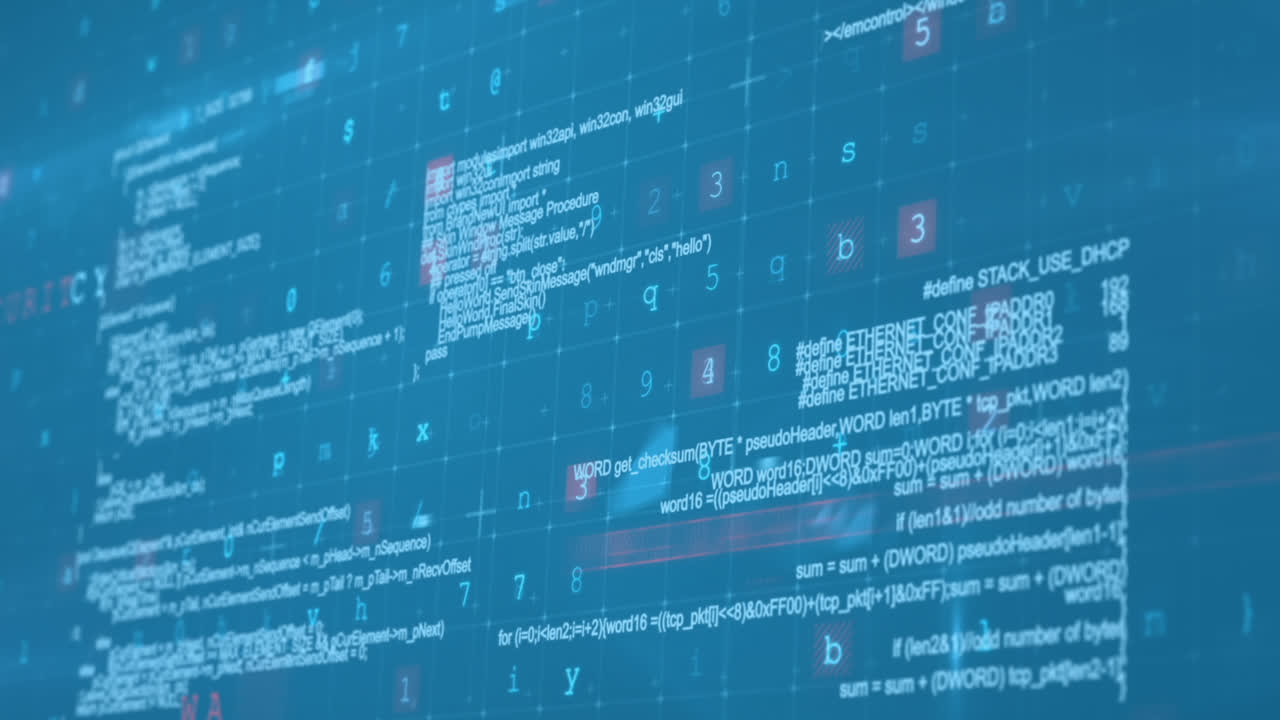 Animation of security warning with data processing and network of screens on blue background