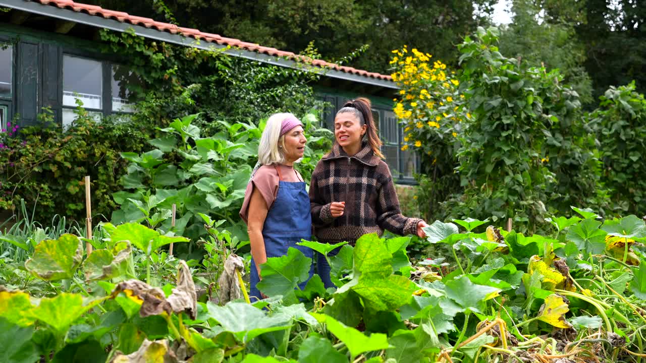 Two women gardening in a vegetable garden