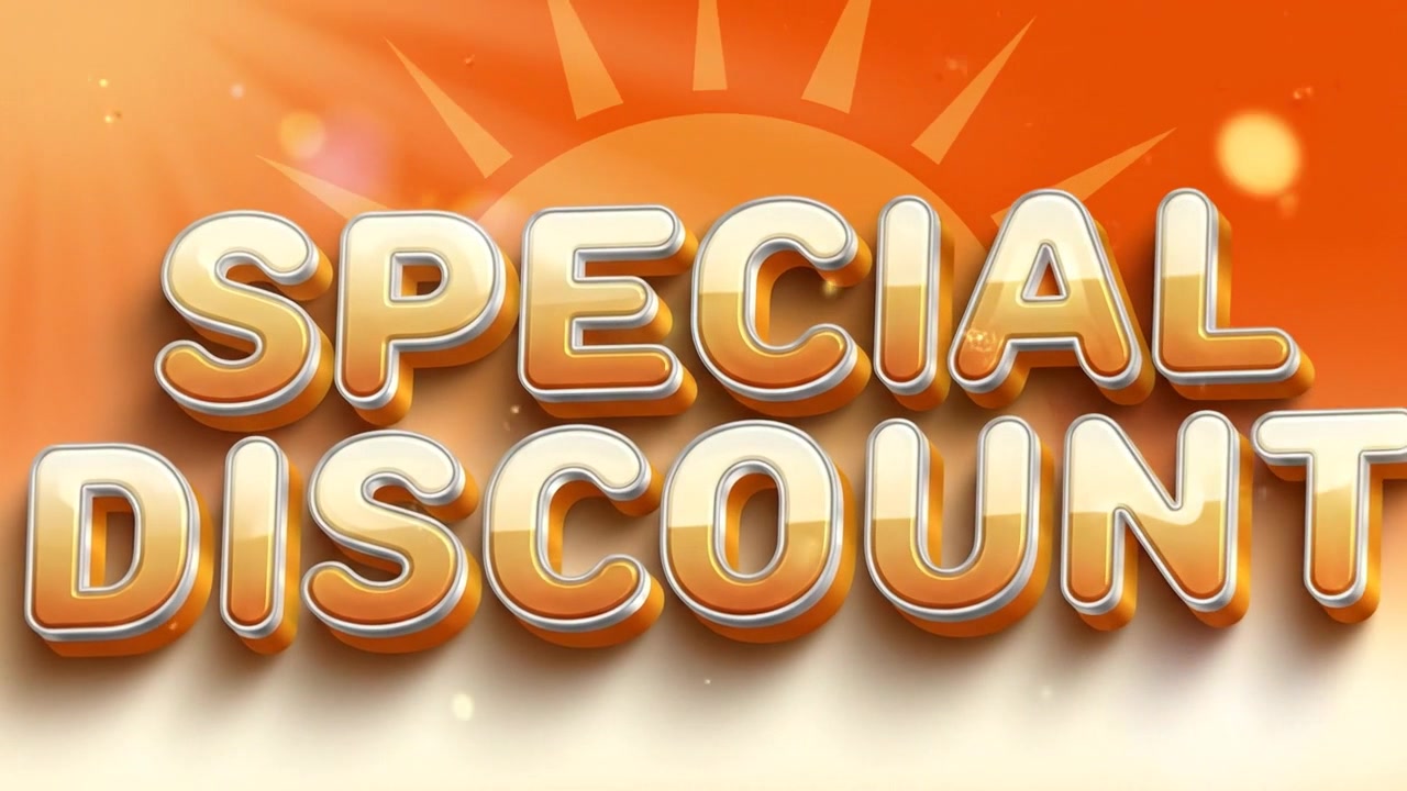 Animazione di banner testuale promozionale con sconto speciale e tipografia 3D vibrante