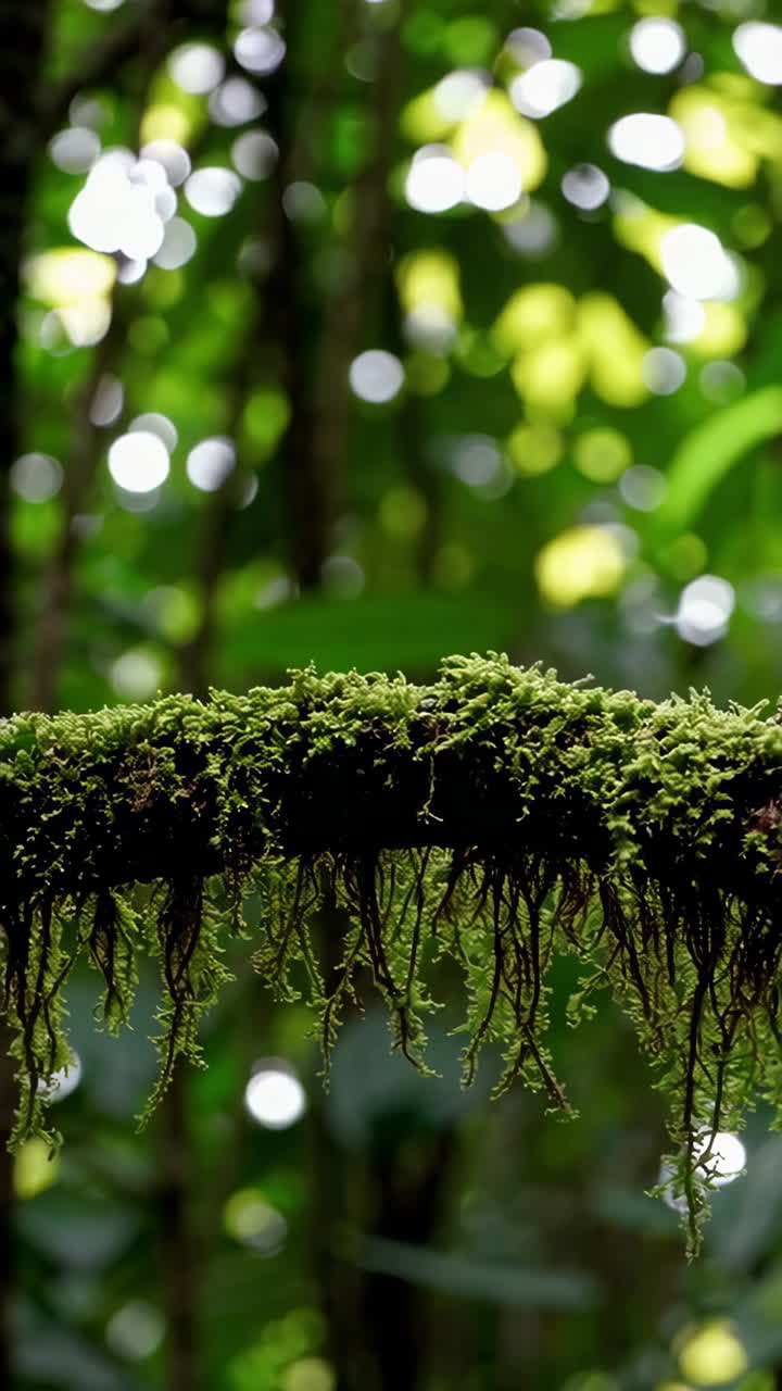 Camaleonte verde su un ramo muschioso in una foresta pluviale