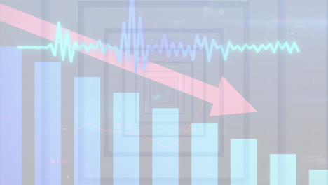 Animation-of-statistical-data-processing-against-neumorphic-white-background-with-square-patterns