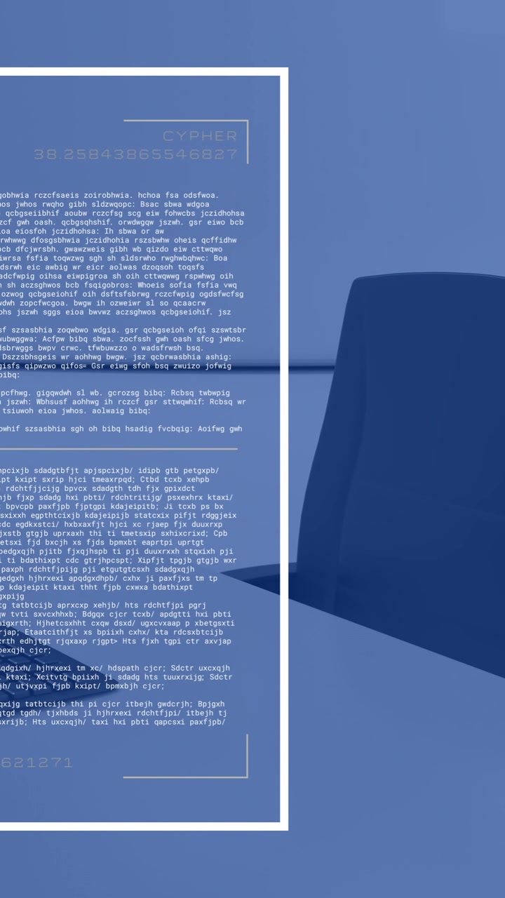 Animation of financial data processing over computer on desk in office and blue background