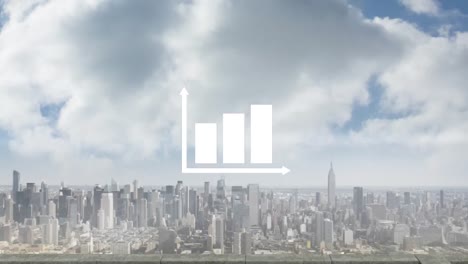 animation of graph icon over cityscape