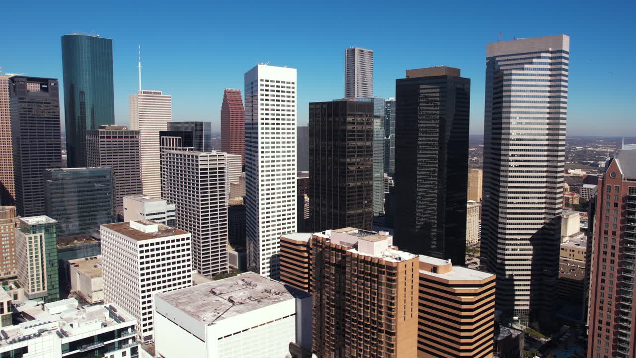 Downtown Houston Texas USA, Towers and Skyscrapers of Financial District, Drone Aerial View