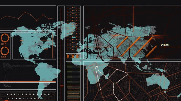 Animation of abstract pattern over navigation pattern against map in background