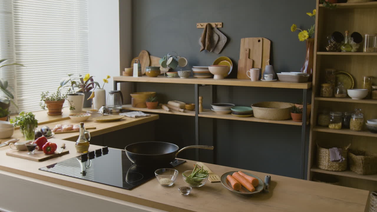 Modern Minimalist Kitchen: Cooking Vegetables
