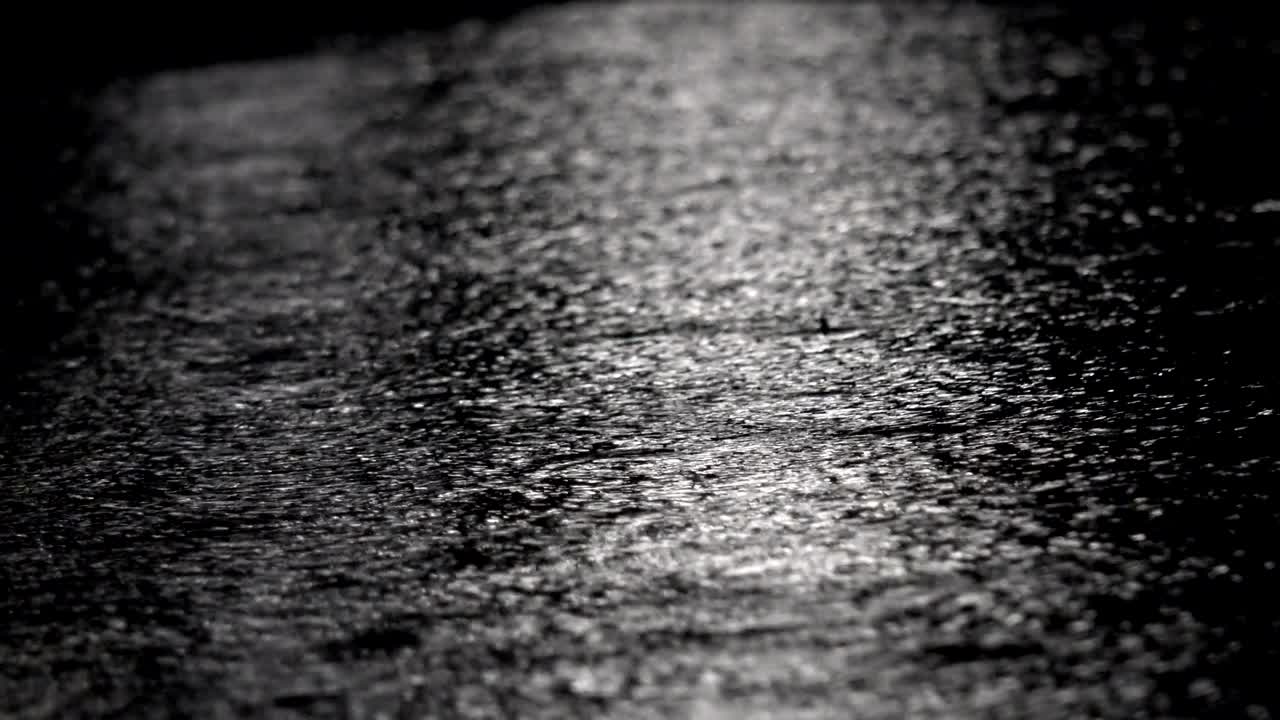 Raindrops during a heavy downpour rain at night, loop background, sound included