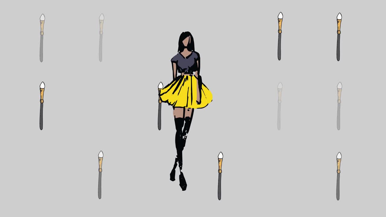 灰色の背景の女性モデルの上に化 ⁇ ブラシのアニメーション