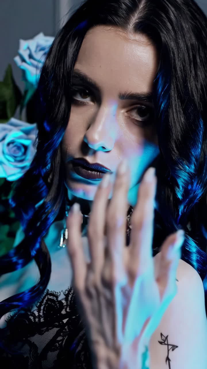 modelo de moda oscuro con rosas