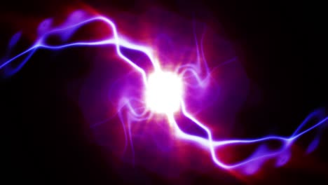 abstract motion background animation shining particles electric lightning sparks with glowing magic light rays over black background. 4k computer graphic rendering seamless loop.