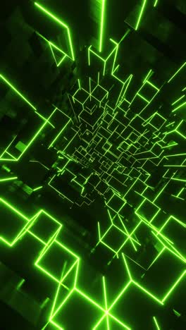 flying through a tunnel of green neon cubes. vertical looped video