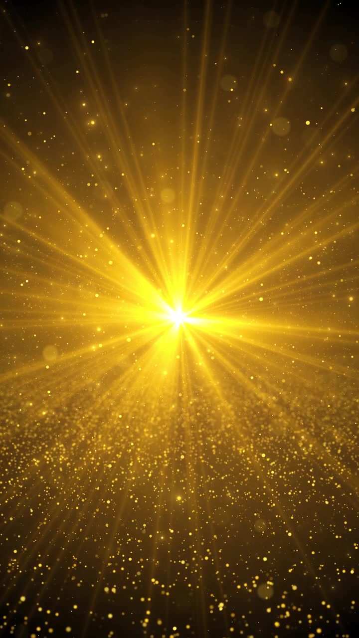 Bright gold celebration rays glowing starburst floating glitter warm shine and premium festive