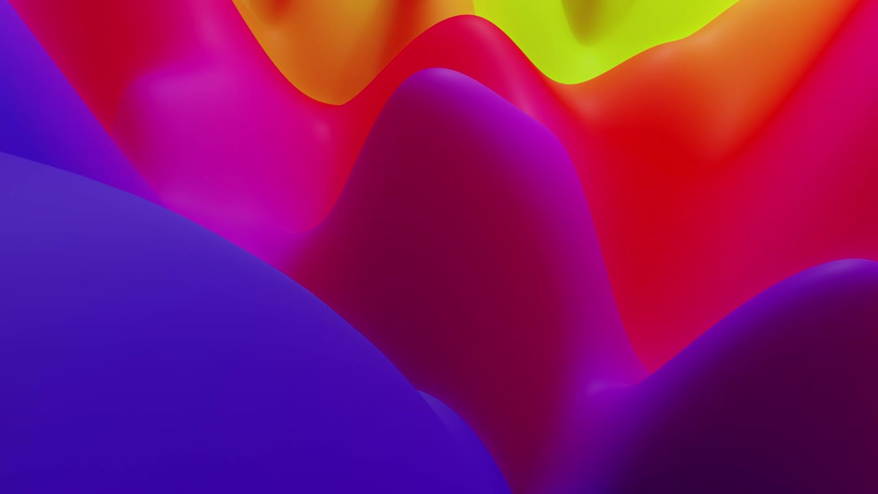 Gradienti astratti liquidi blu, rossi e gialli, superficie con bagliore interno simile a un paesaggio. Animazione in loop continuo 4K. Bellissimi gradienti di colore come sfondo astratto liquido ondulato. 6
