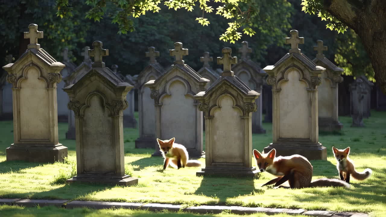 Foxes in a Sunny Graveyard