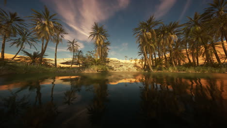 desert oasis landscape at sunrise/sunset