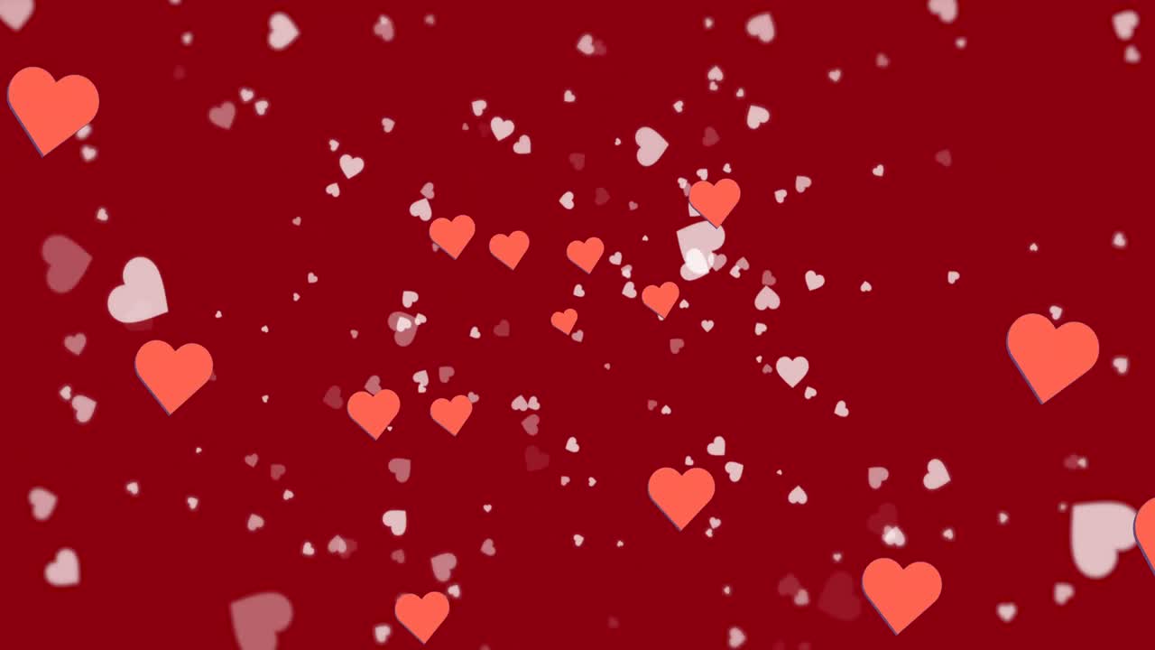 animación de corazones flotando sobre un fondo rojo