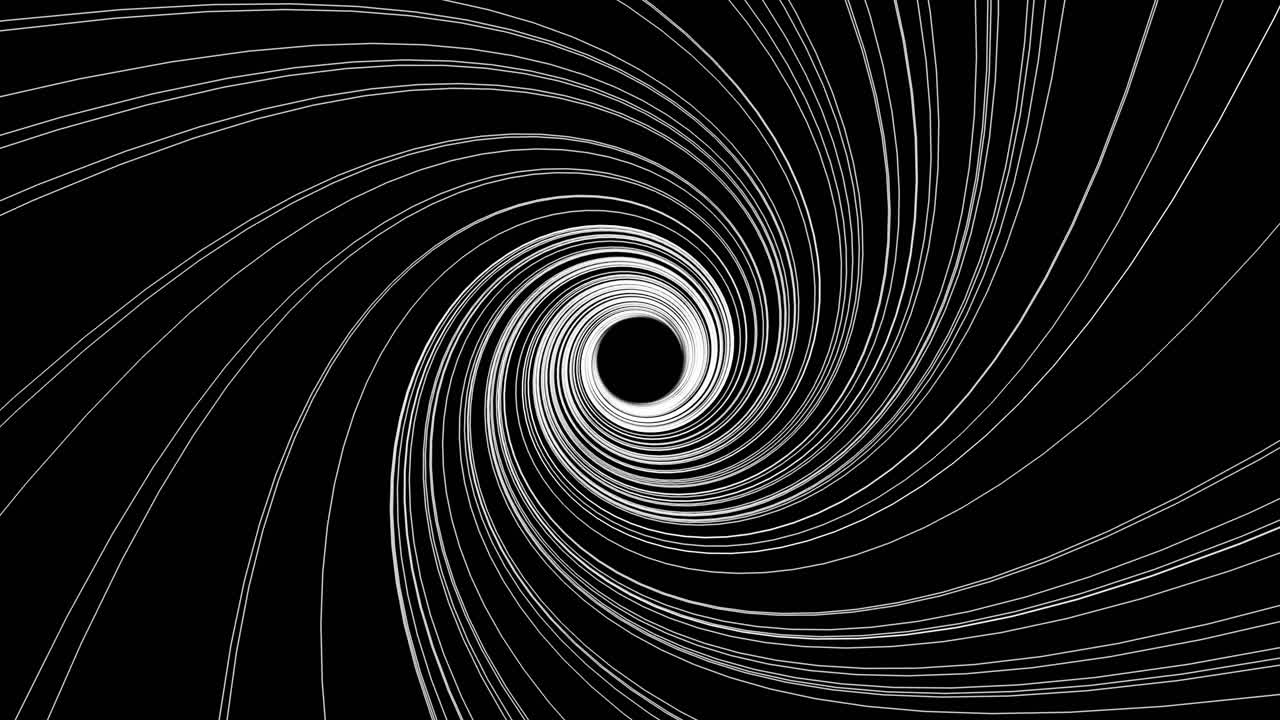 Thin white lines curve dynamically toward a dark center forming a spiral vortex.