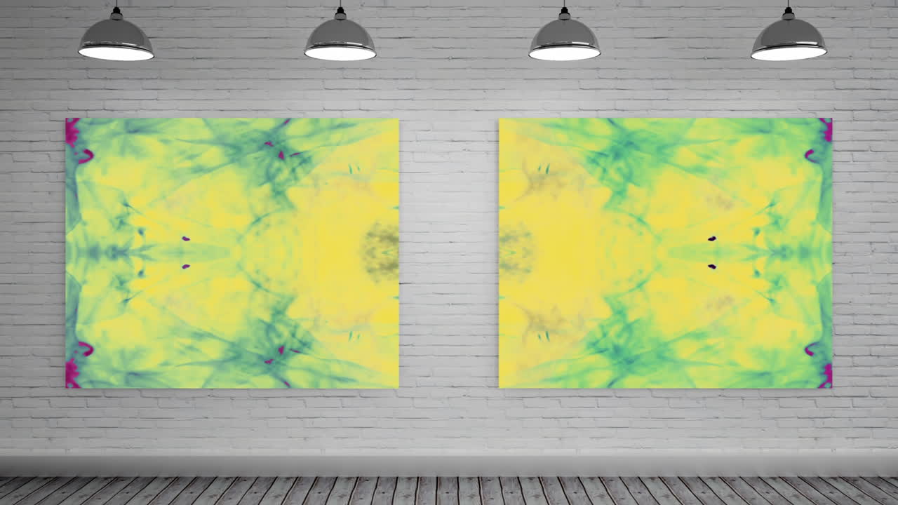 lienzo con explosión de fluido en una galería de arte