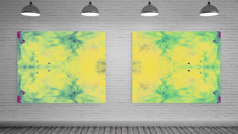 lienzo con explosión de fluido en una galería de arte