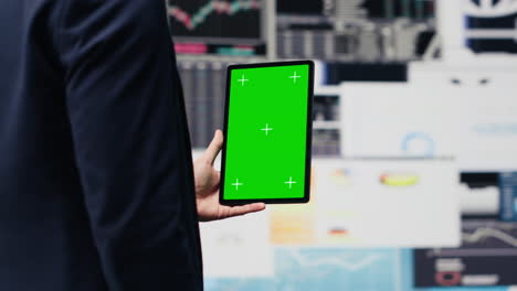 entrepreneur holds tablet with copy space screen and leveraging dashboards