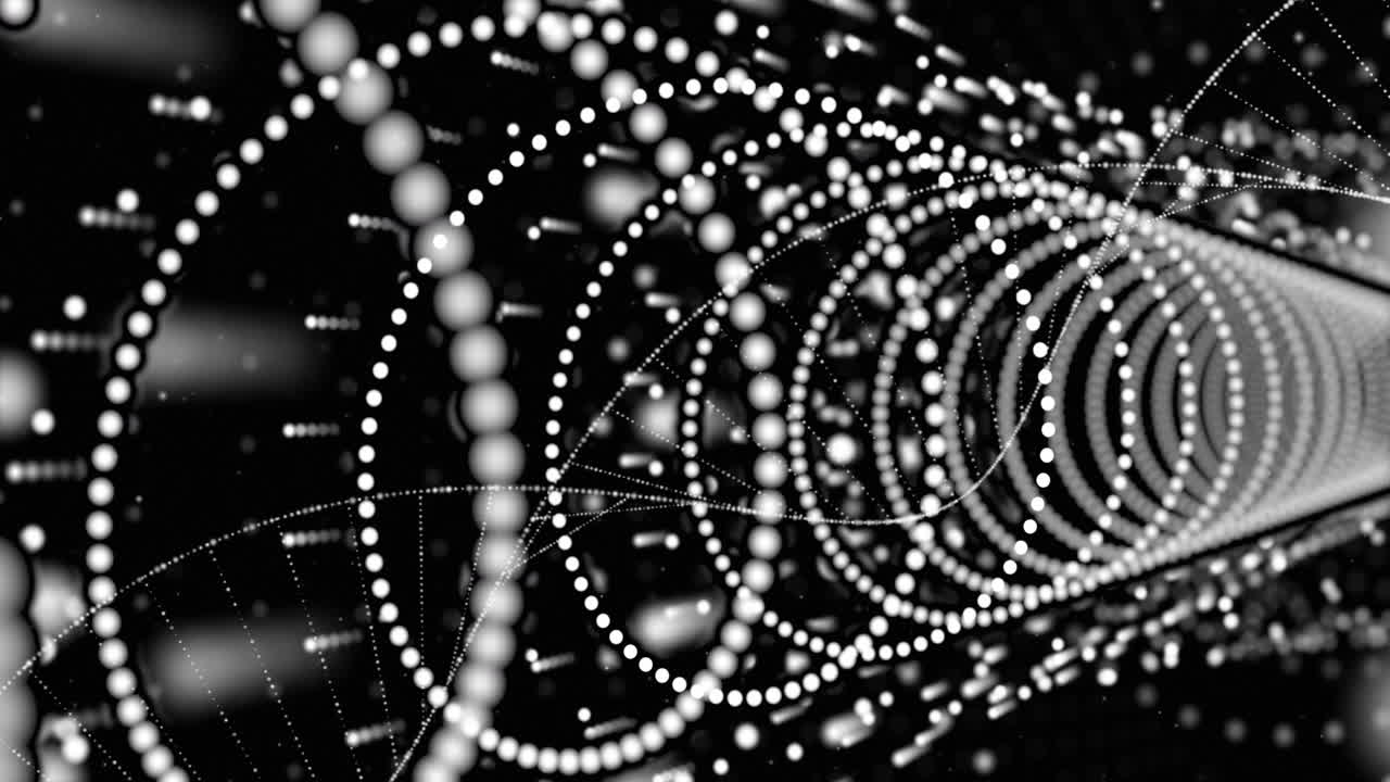 검은색 바탕에 dna 줄에 대한 과학적 데이터 처리의 애니메이션