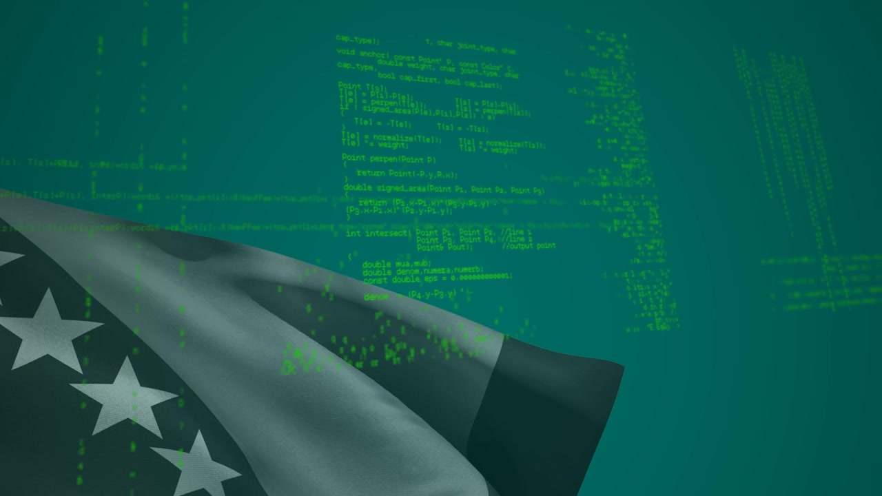 Animation of data processing over flag of bosnia and herzegovina